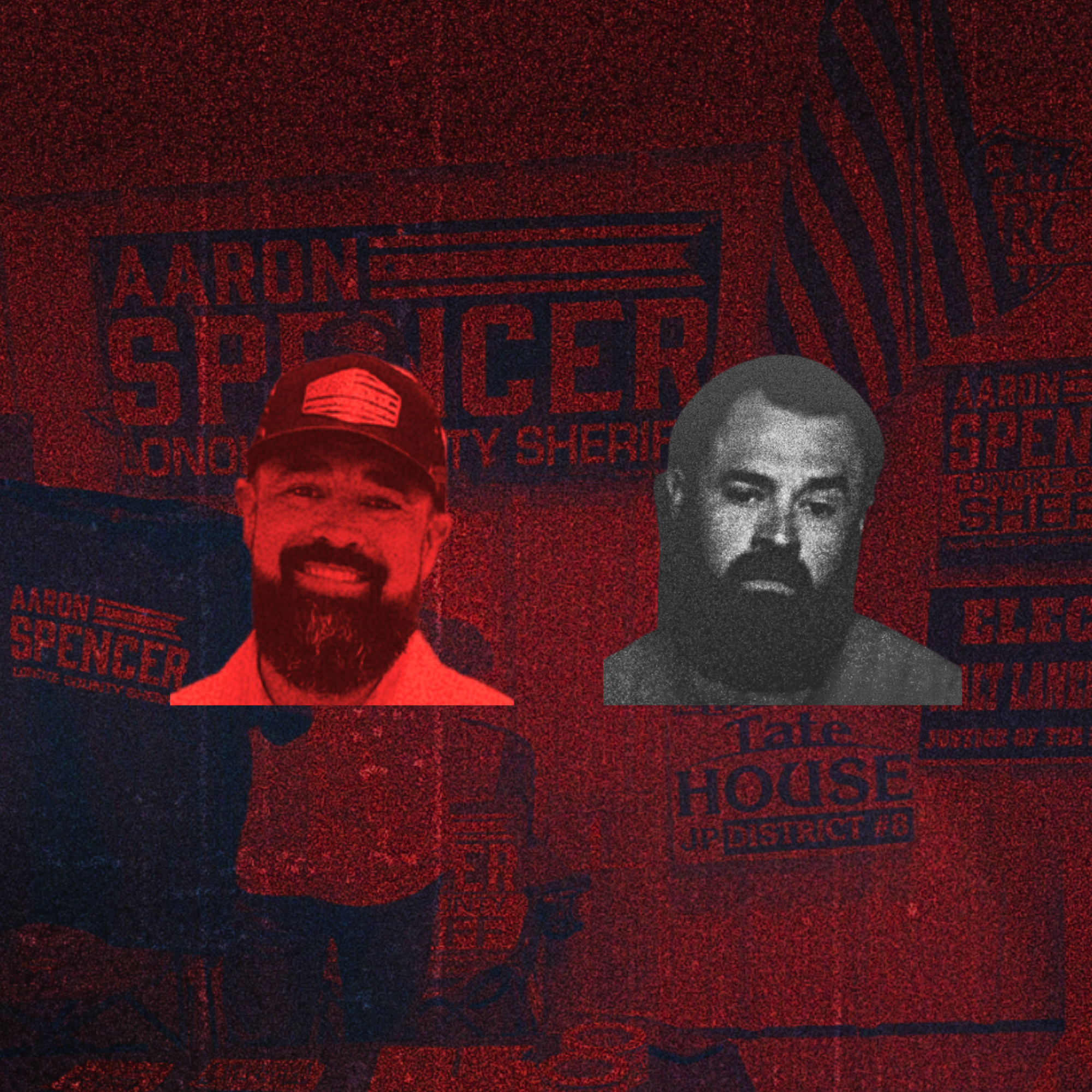 Various photos of Aaron Spencer and his campaign posters.