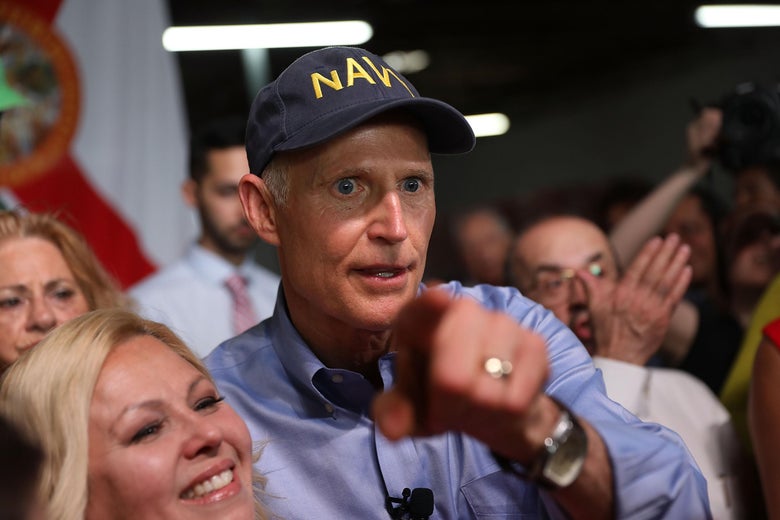 HIALEAH, FL - APRIL 10:  Florida Governor Rick Scott greets people as he holds a Senate campaign rally at the Interstate Beverage Corp. on April 10, 2018 in Hialeah, Florida. Scott is facing off against the incumbent Democrat Sen. Bill Nelson (D-FL) for the Florida seat.  (Photo by Joe Raedle/Getty Images)