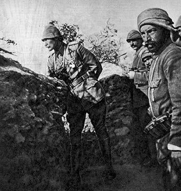 Mustafa Kemal (Atatürk) at the trenches of Gallipoli during the First World War in 1915.