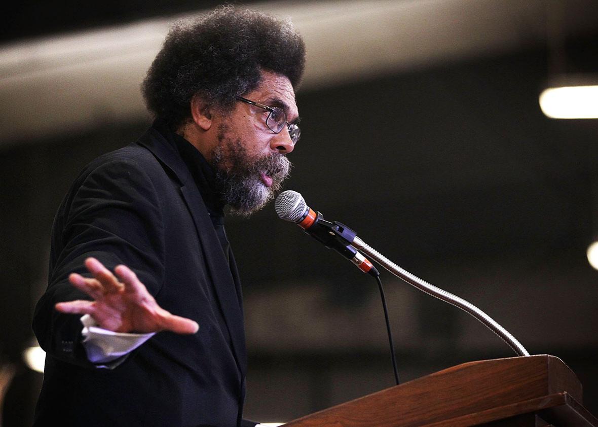 Philosopher Cornel West campaigns for Democratic presidential candidate Sen. Bernie Sanders during the Central Iowa Democrats fall barbecue November 15, 2015 at Hansen Agriculture Student Learning Center of Iowa State University in Ames, Iowa.