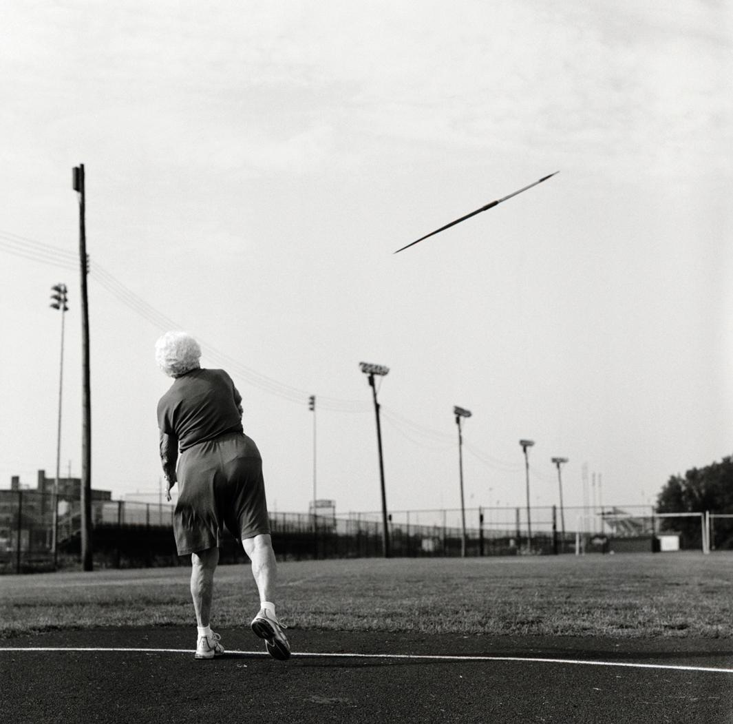 Javelin thrower Helen Beauchamp, 87, of Memphis, Tennessee. 2007 Senior Olympics, Louisville, Kentucky. 2007.