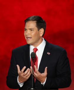 U.S. Senator Marco Rubio (FL) speaks during the final day of the Republican National Convention last week in Tampa, Fla. 