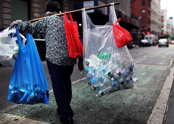 Recycled bottle collecting in New York City