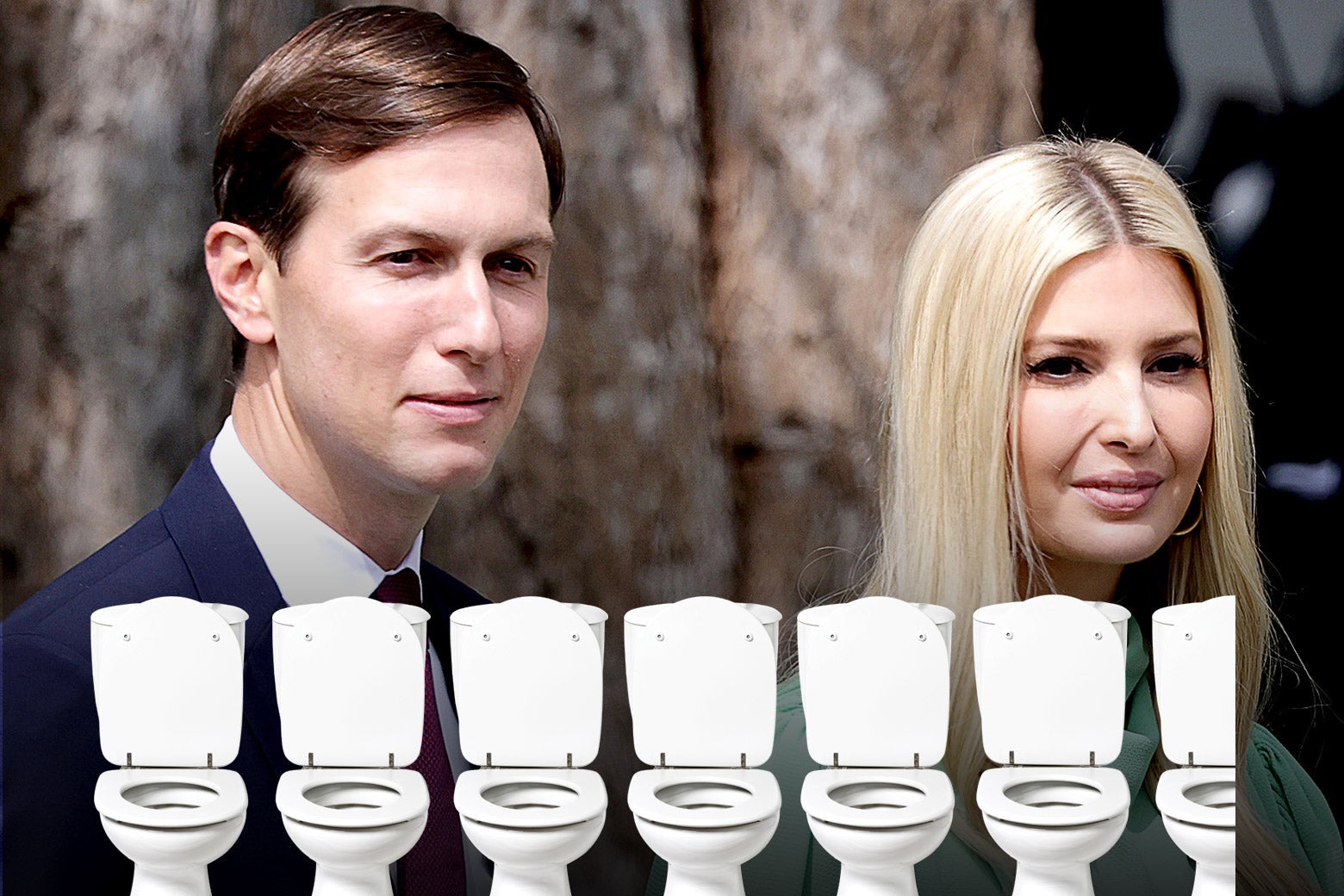 Kushner and Trump are pictured side by side above a row of 6.5 toilet icons.
