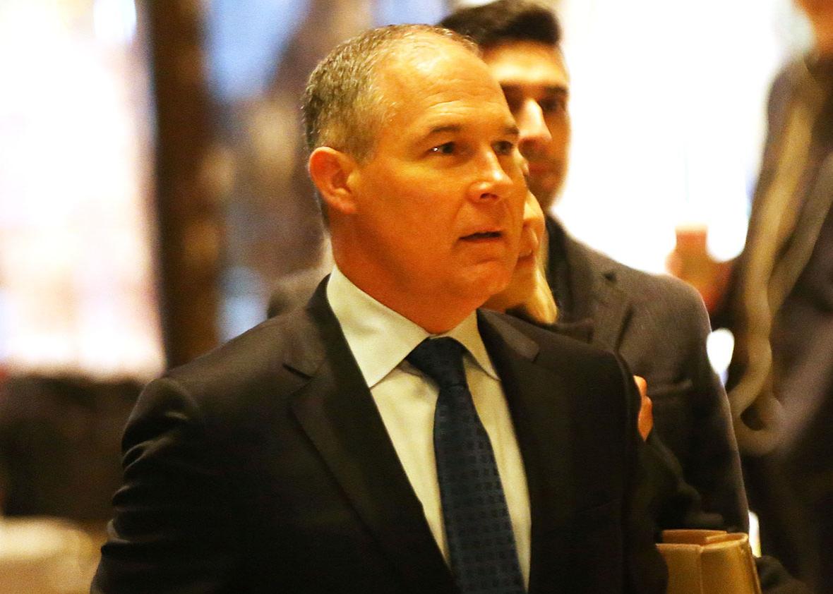 Oklahoma Attorney General Scott Pruitt arrives at Trump Tower on December 7, 2016 in New York City. Potential members of President-elect Donald Trump's cabinet have been meeting with him and his transition team of the last few weeks.  
