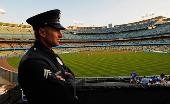 A Los Angeles Police Department officer at Dodger Stadium
