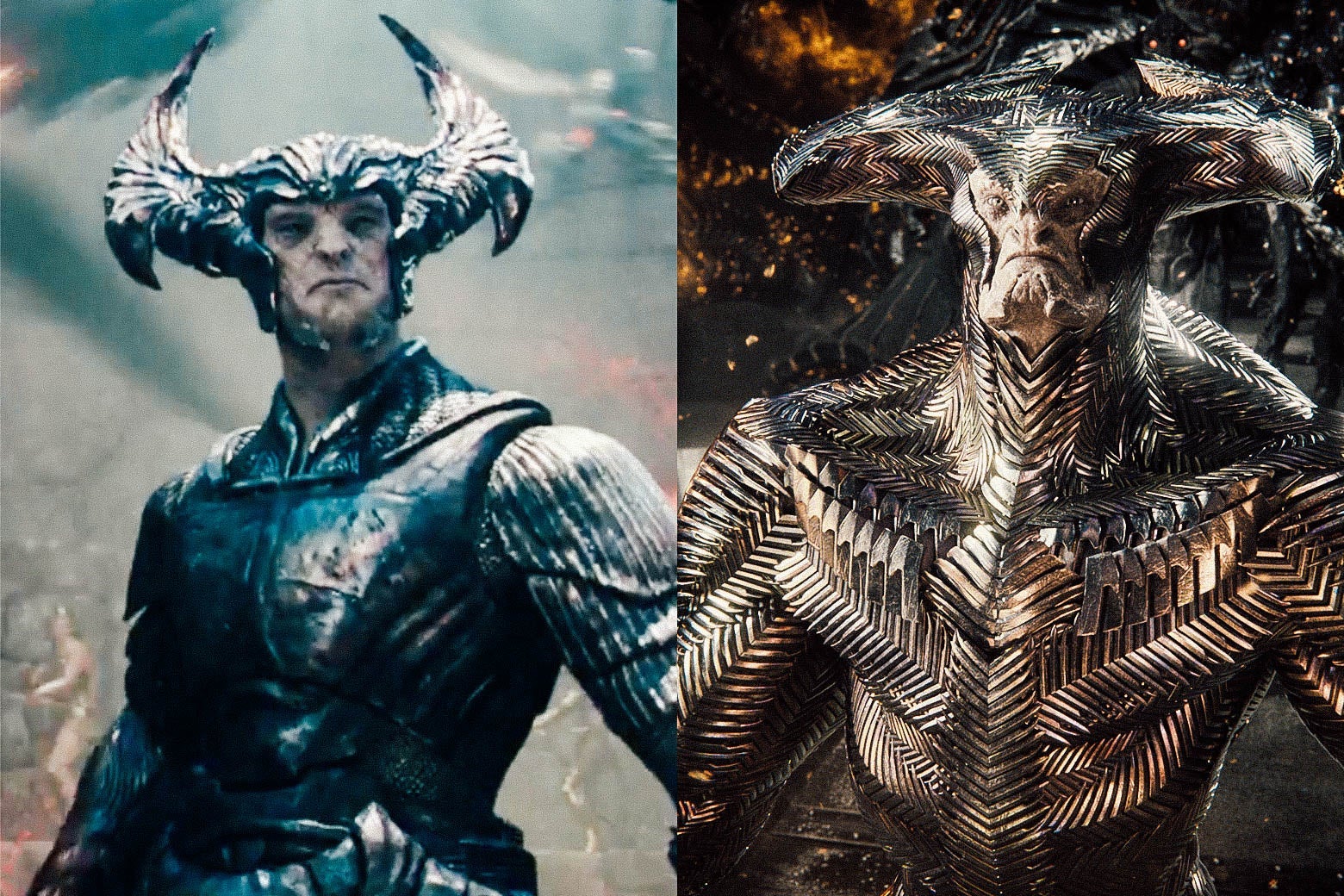 Steppenwolf from Joss Whedon’s version and from Zack Snyder’s version.