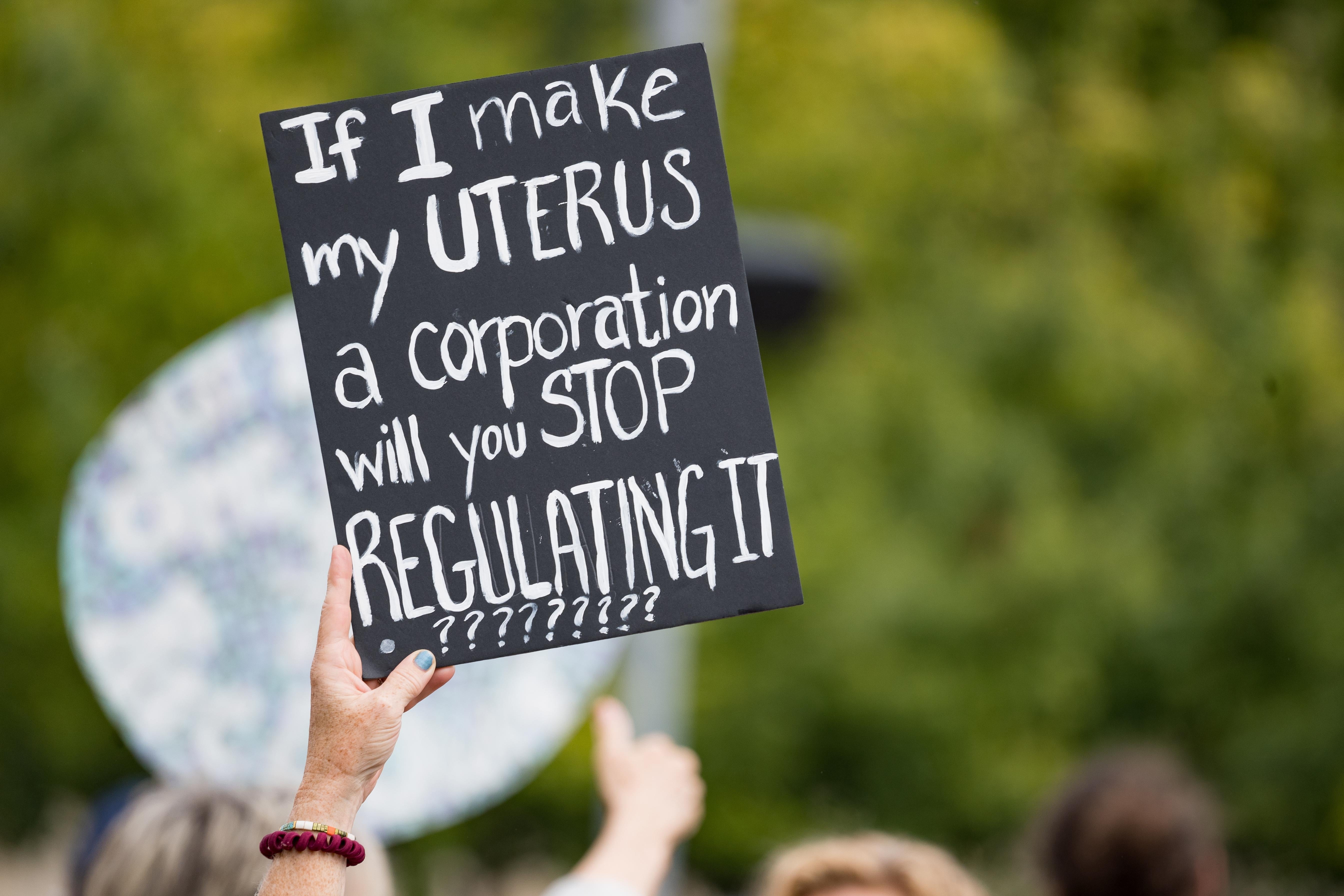Demonstrators rally in support of women's reproductive rights on October 2, 2021 in Atlanta, Georgia.