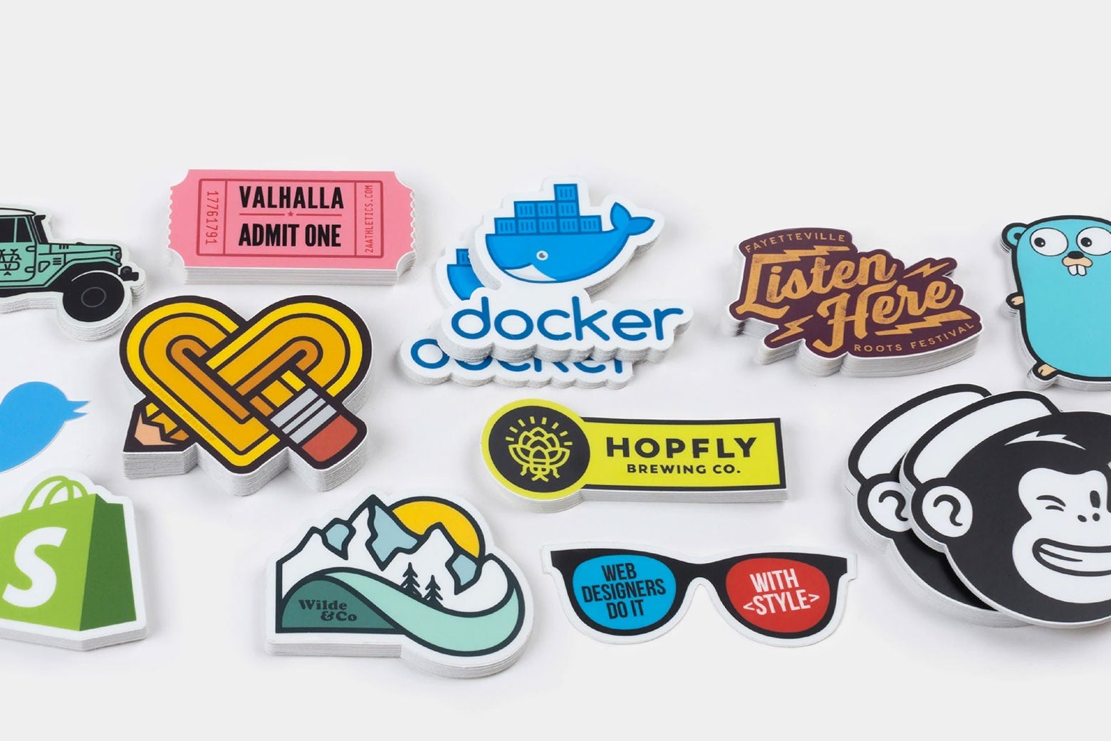 A variety of stickers.