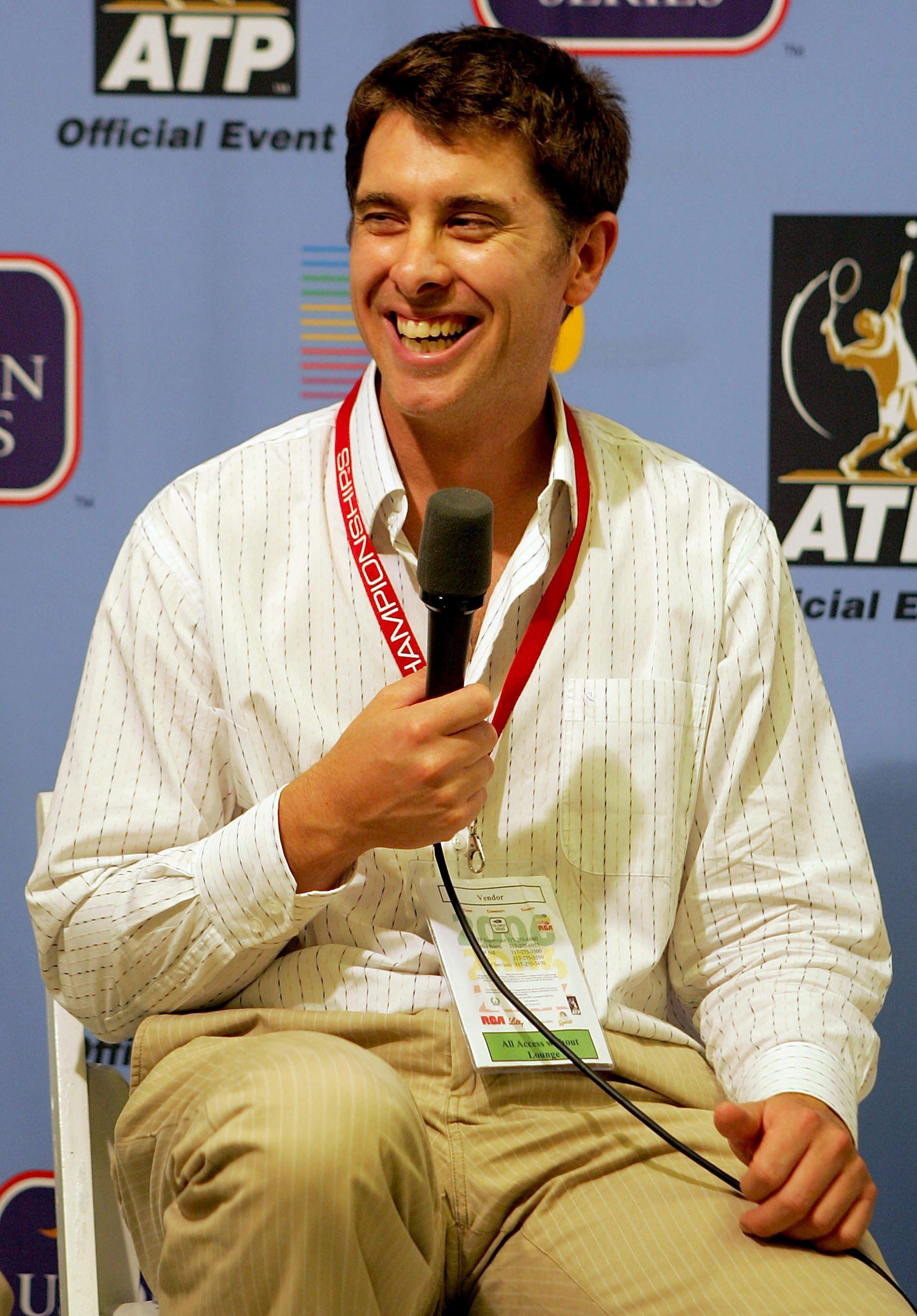 Paul Hawkins, the inventor of Hawk-Eye Officating, fields questions from the media after a demonstration of the instant replay system used throughout the US Open Series.