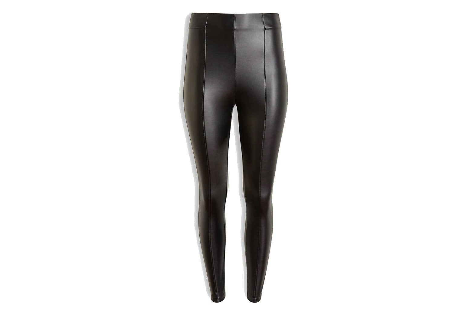 Black faux-leather leggings.
