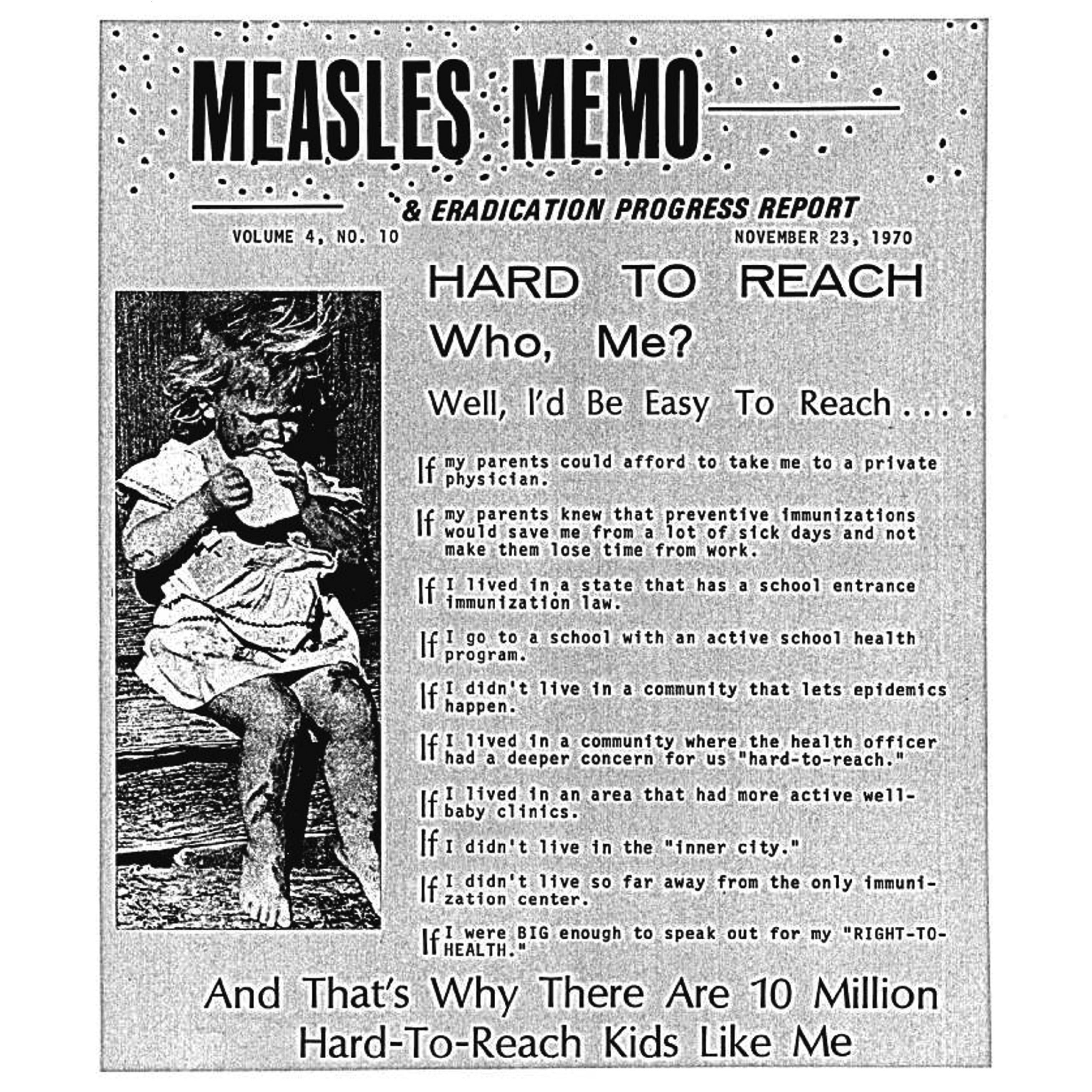 A memo listing reasons why the measles vaccine isn't reaching certain kids
