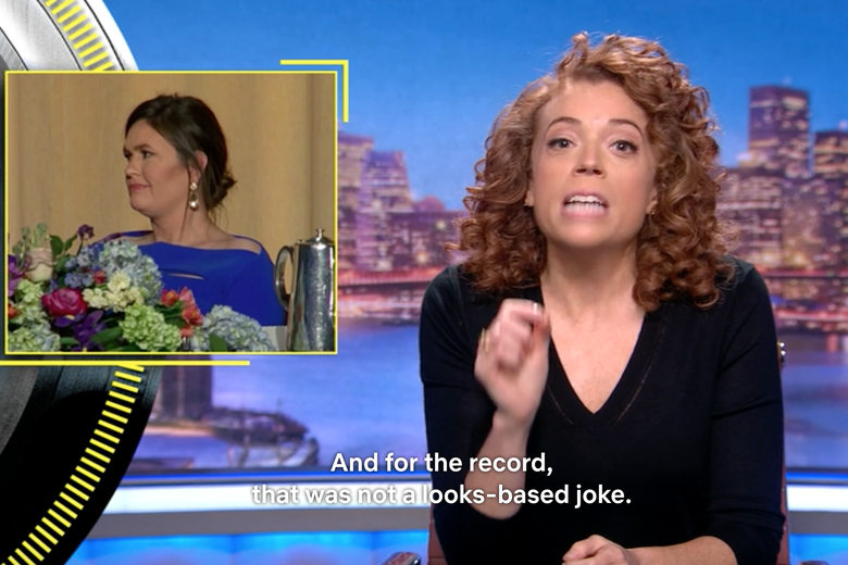 Comedian Michelle Wolf tells a joke about Sarah Huckabee Sanders on the premiere of her Netflix show The Break with Michelle Wolf on May 27, 2018.