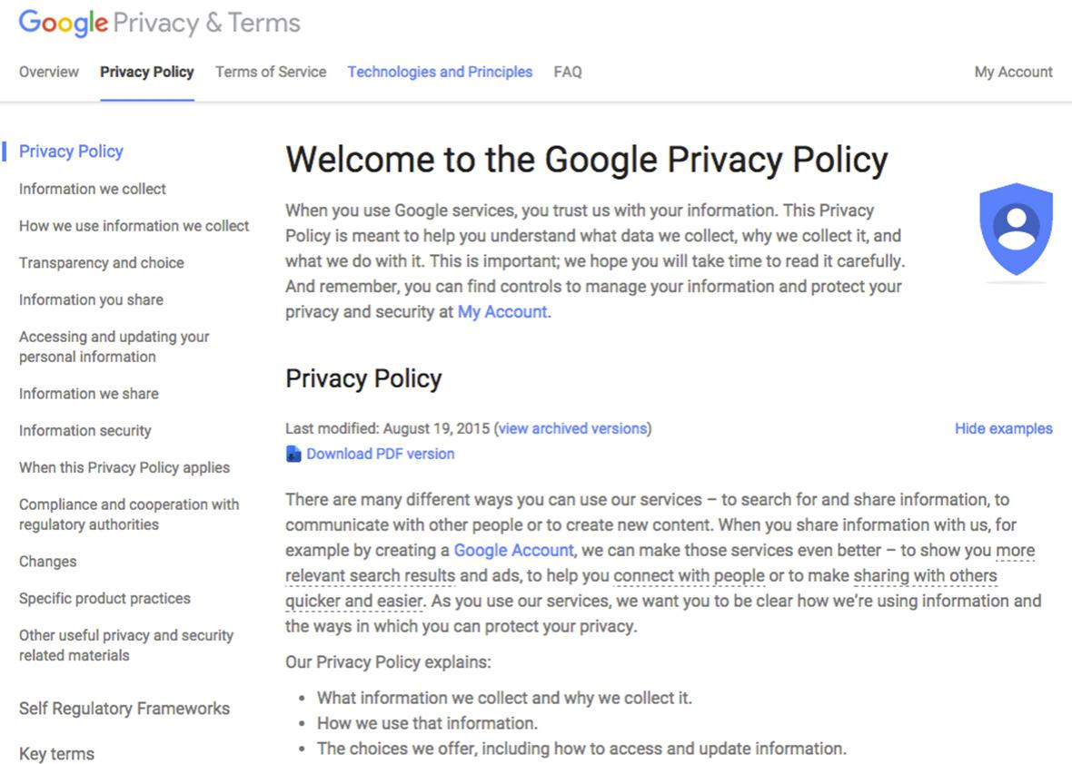 Google privacy policy. 