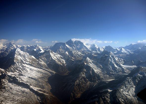 Mount Everest (center) and the Himalayas in 2013