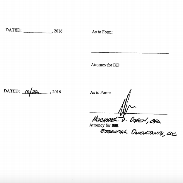 The signature line that reads "attorney for DD," aka Donald Trump, is blank.
