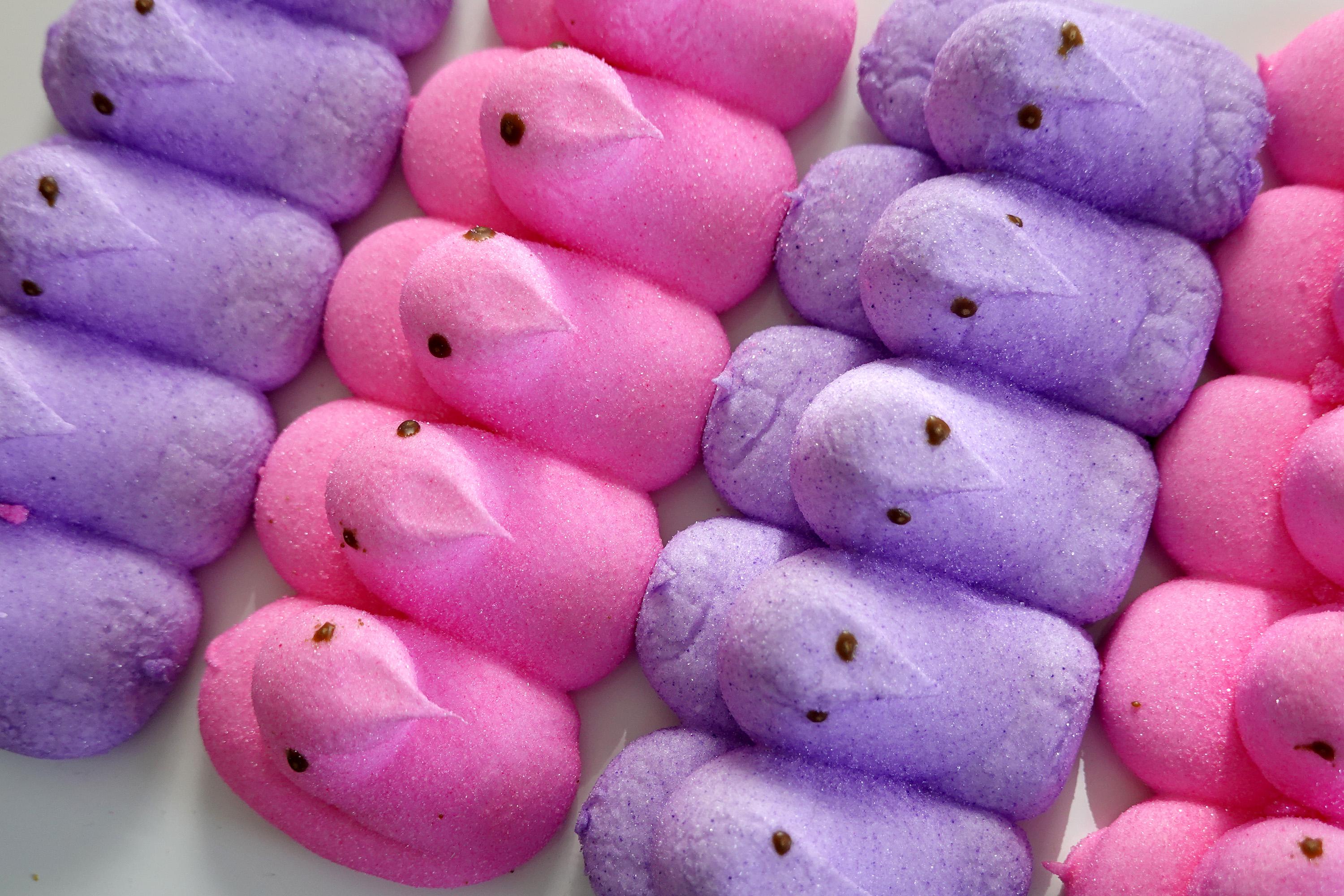 Pink and purples Peeps.