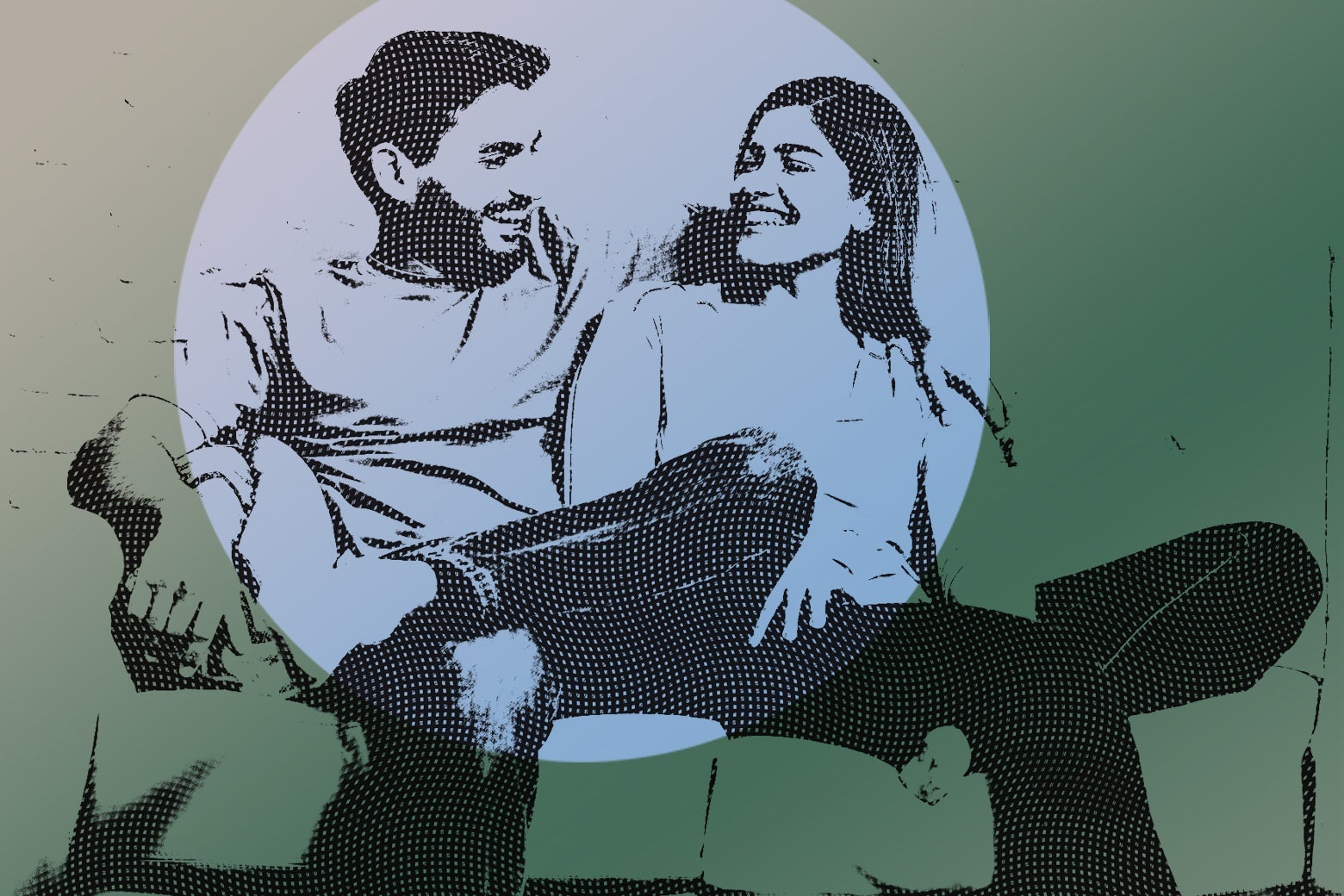 smiling man and woman sitting on couch