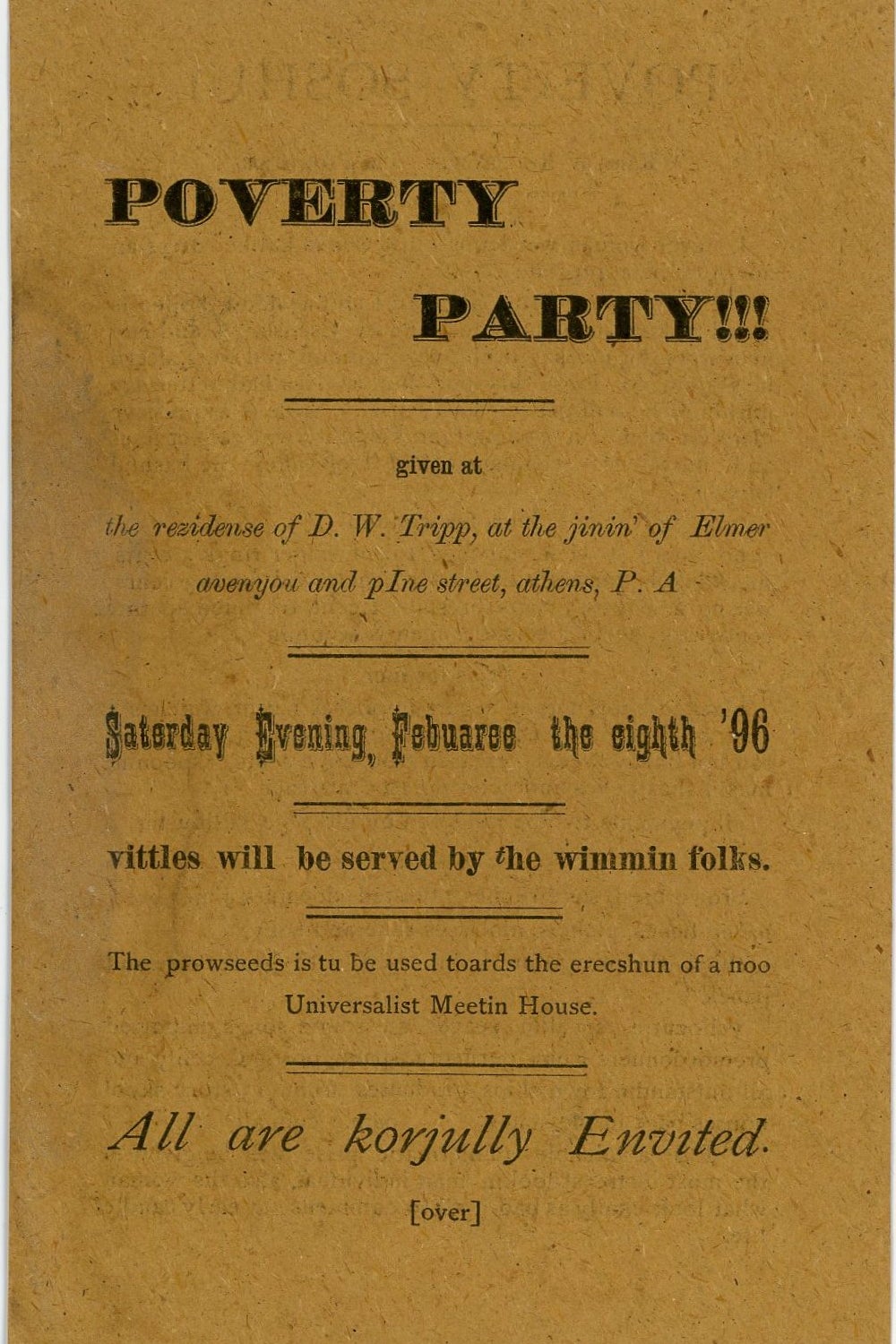 Poverty Party invitation