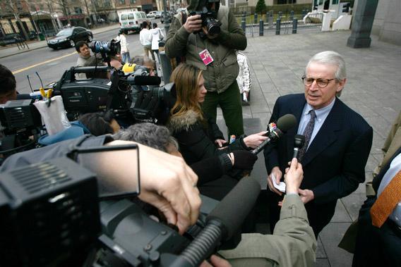 David Stockman, former budget director for former U.S. President Ronald Reagan, speaks to members of the media.