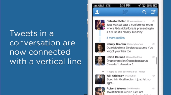 Twitter conversations: What are those blue vertical lines?
