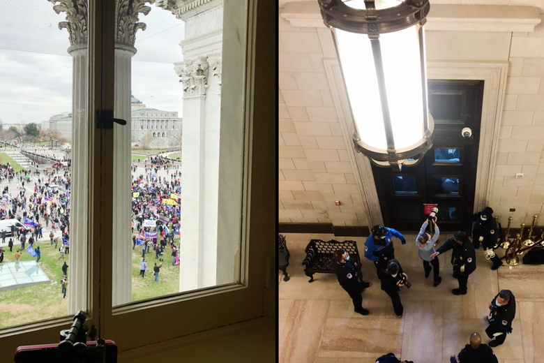 Photos of rioters inside and outside the Capitol on Jan. 6