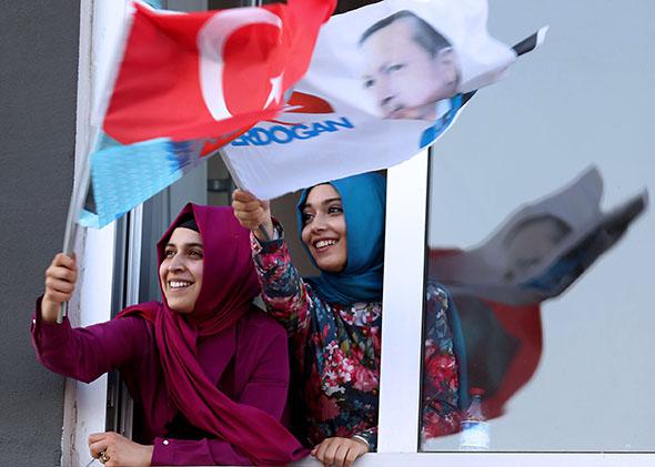 Supporters of Turkish Prime Minister and presidential candidate Recep Tayyip Erdogan.