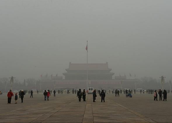 Beijing's Tiananmen Square during heavily polluted weather on January 31, 2013.