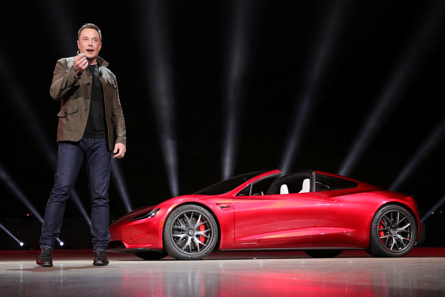 Tesla CEO Elon Musk unveils the Roadster 2 during a presentation in Hawthorne, California, on Nov. 16.