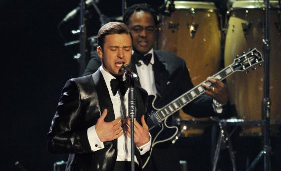 Justin Timberlake performs at the Brit Awards in February