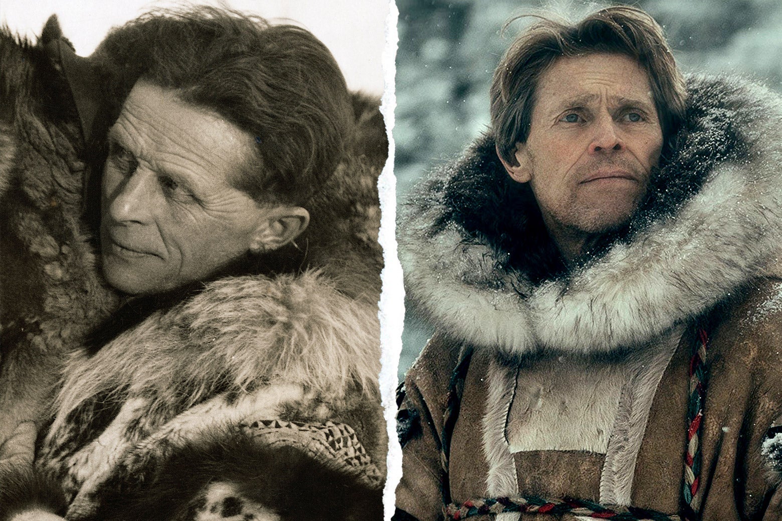 Diptych of the real Seppala and Dafoe as Seppala.