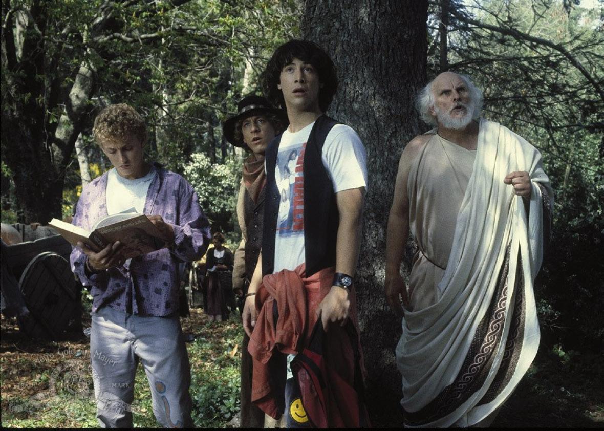 Still of Keanu Reeves, Dan Shor, Tony Steedman and Alex Winter in Bill & Ted's Excellent Adventure (1989)