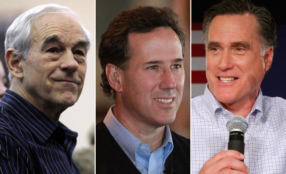 Ron Paul, Rick Santorum, Mitt Romney