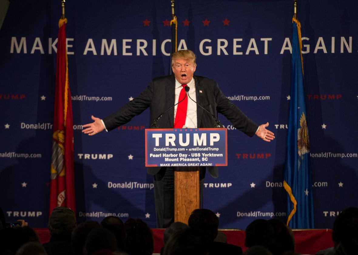 Then-candidate Donald Trump speaks to the crowd in Mount Pleasant, South Carolina, on Dec. 7, 2015. 