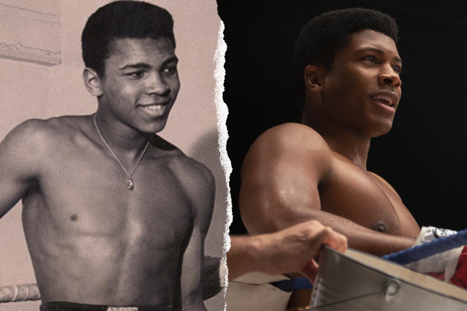 Cassius Clay in real life and in the movie.