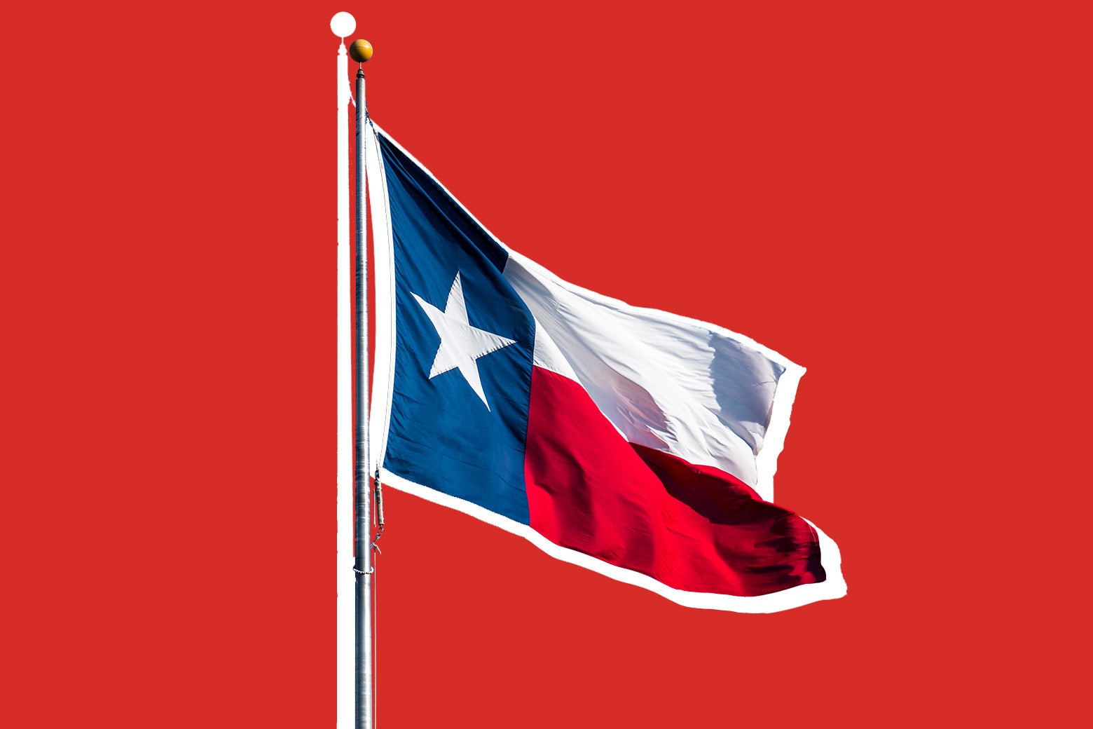 The Texas state flag against a red background.