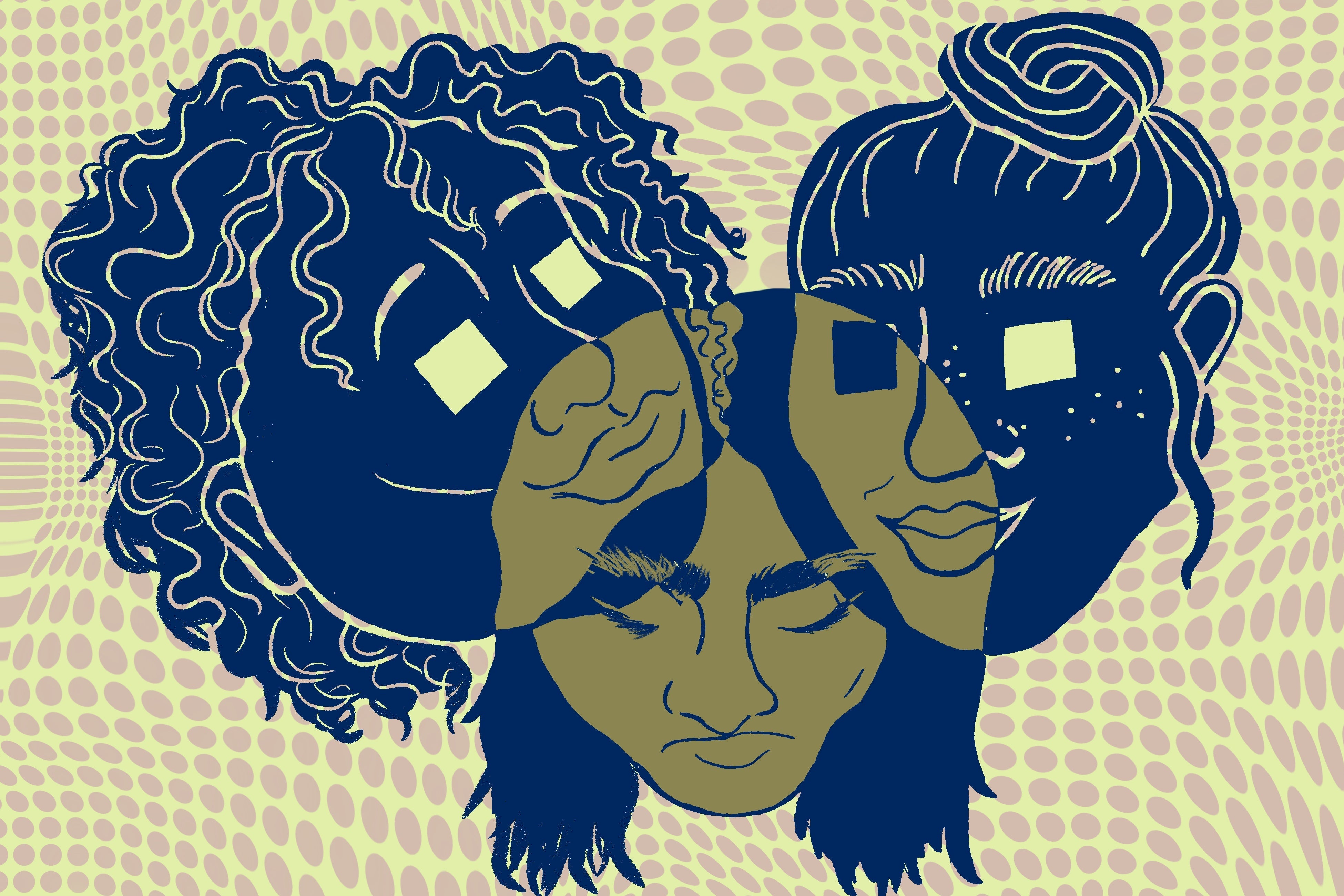 Girls with genetically designed eyes looking down on a girl with non-biohacked eyes.