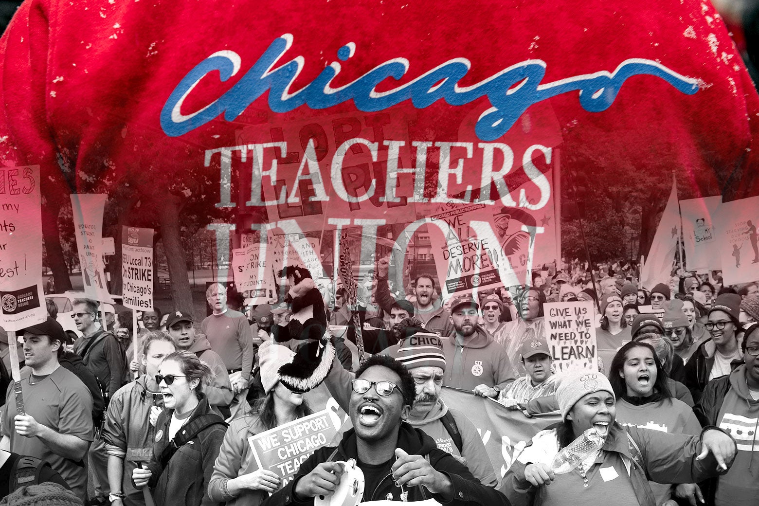 Striking Chicago school teachers marching through the city.