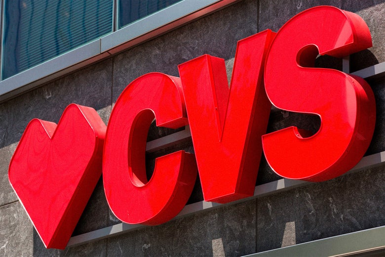 A CVS sign on a CVS storefront.