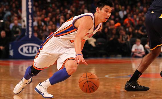 Jeremy Lin #17 of the New York Knicks dribbles the ball against the Indiana Pacers during their game at Madison Square Garden on March 16, 2012 in New York City. 