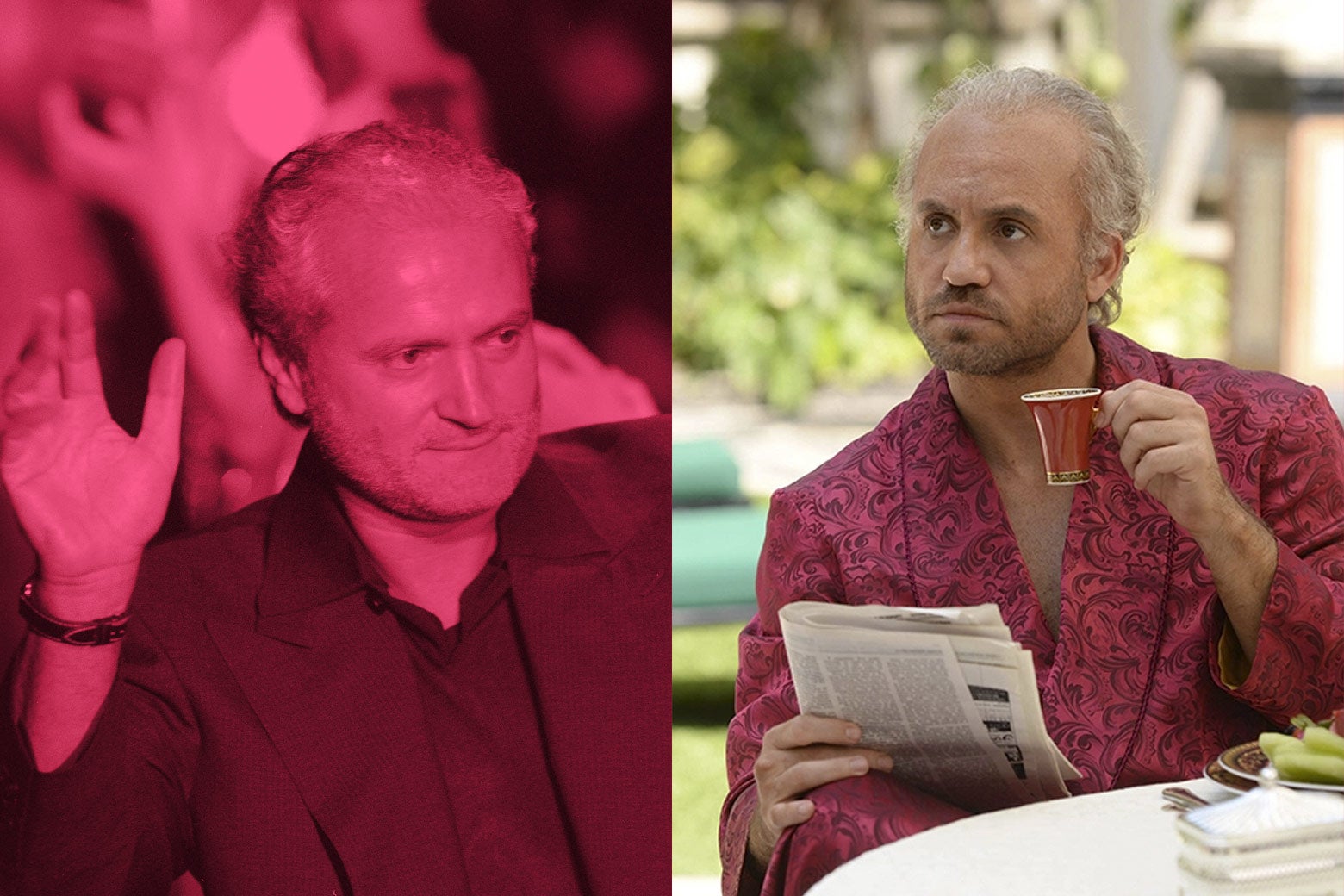 Gianni Versace and Edgar Ramirez playing Versace in The Assassination of Gianni Versace.