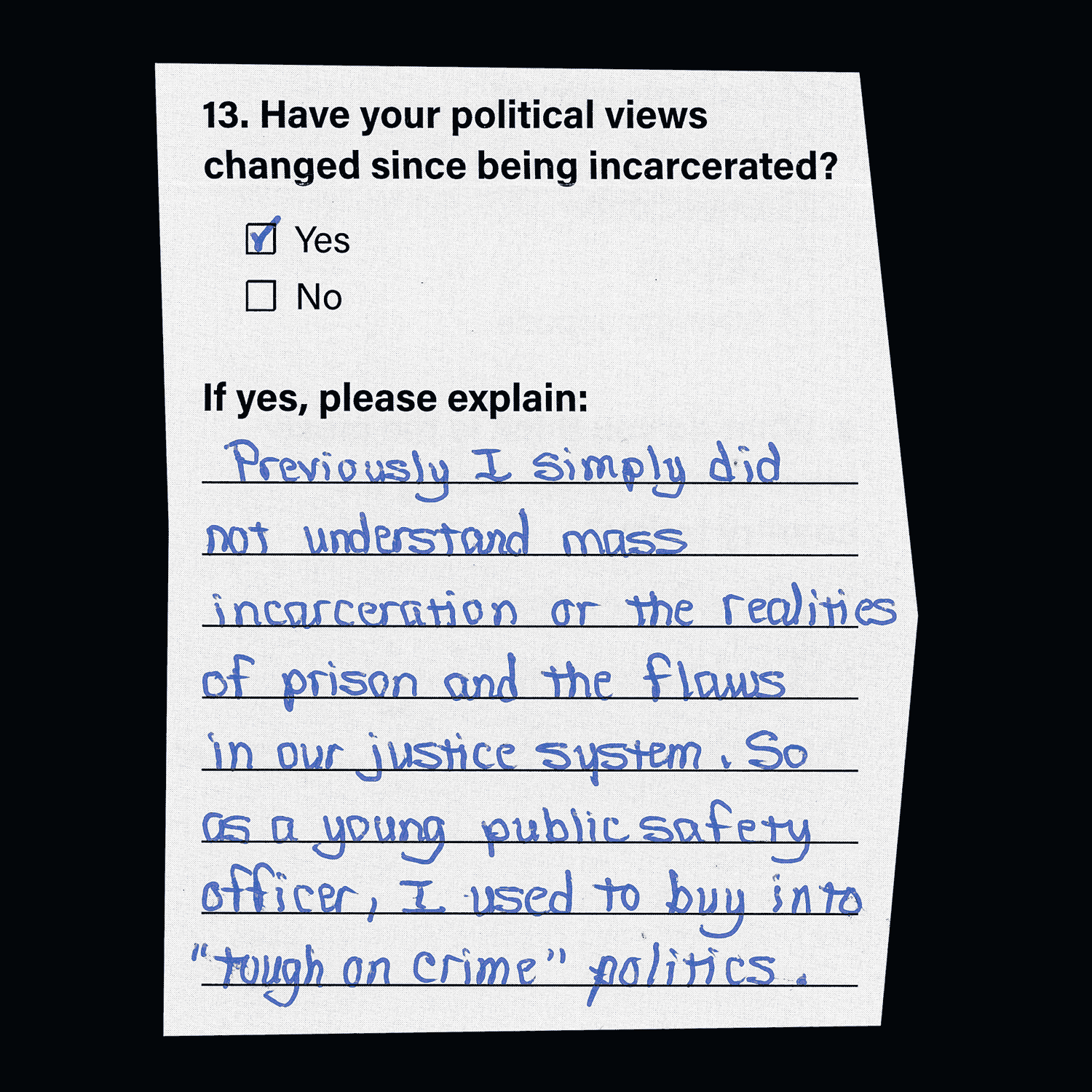 A handwritten response to a question on the survey.