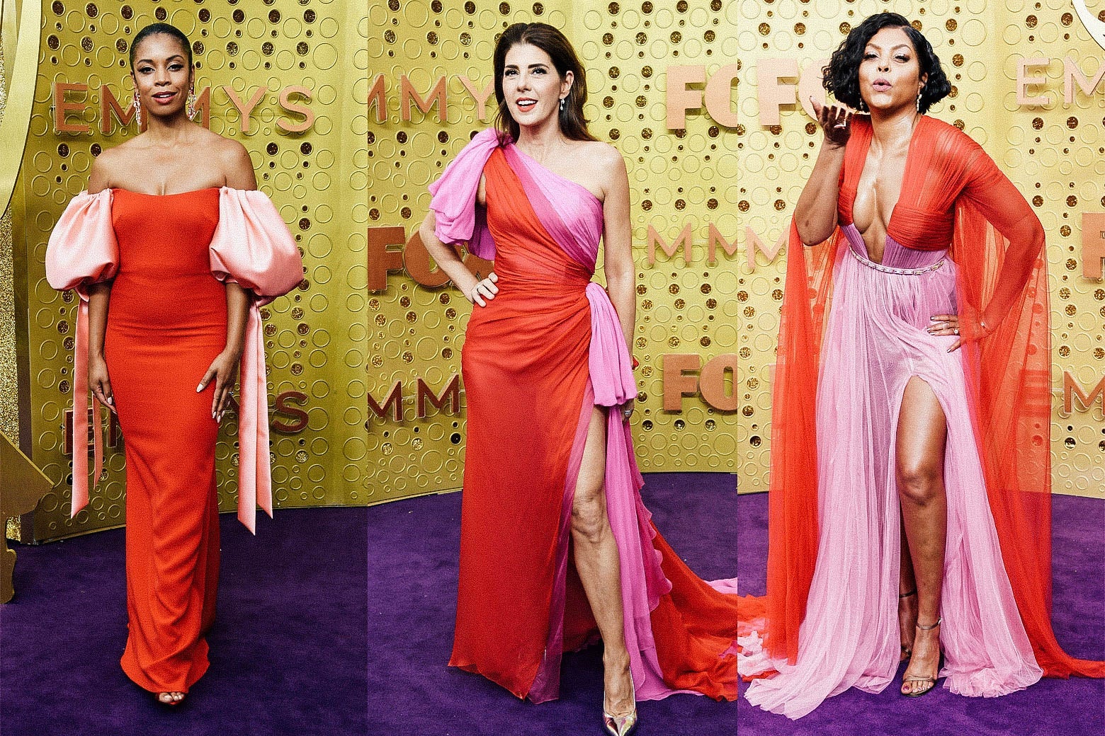 Susan Kelechi Watson, Marisa Tomei, Taraji P. Henson on the Emmys purple carpet.