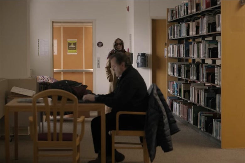Joan going undercover in the library.