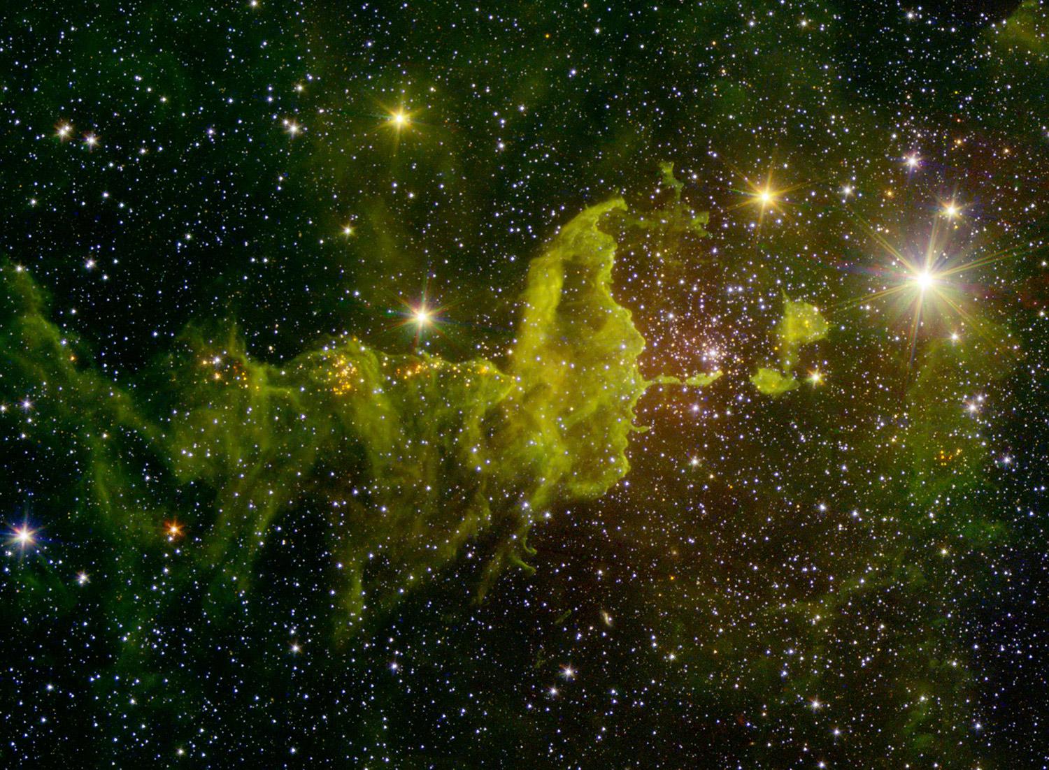 The Spider nebula in infrared reveals young stars being born.