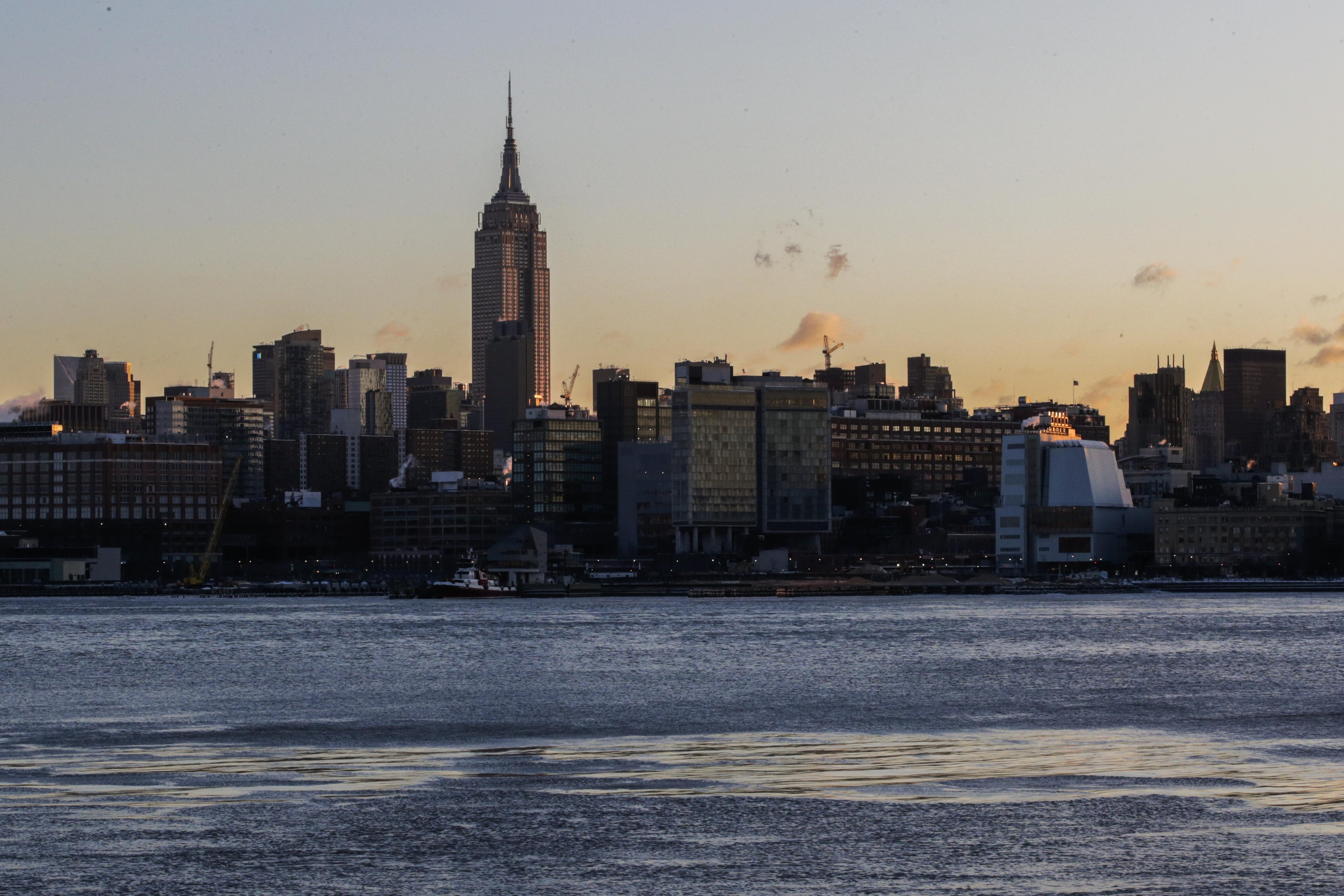  Ice floats along the Hudson River as the skyline of New York City and The Empire State Building are seen during freeze temperatures.