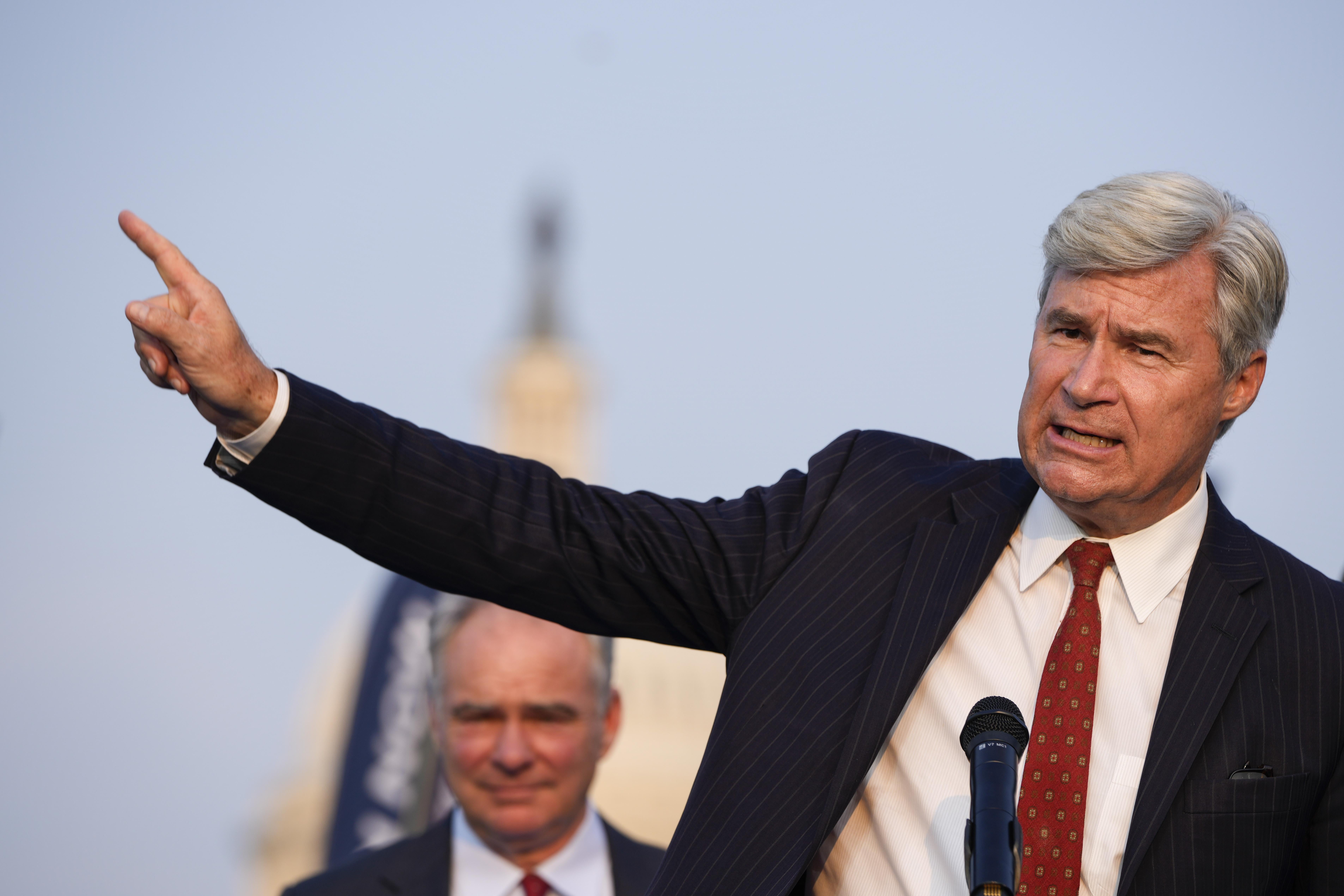 Sen. Sheldon Whitehouse speaks during a rally about climate change issues near the U.S. Capitol on September 13, 2021 in Washington, DC. 