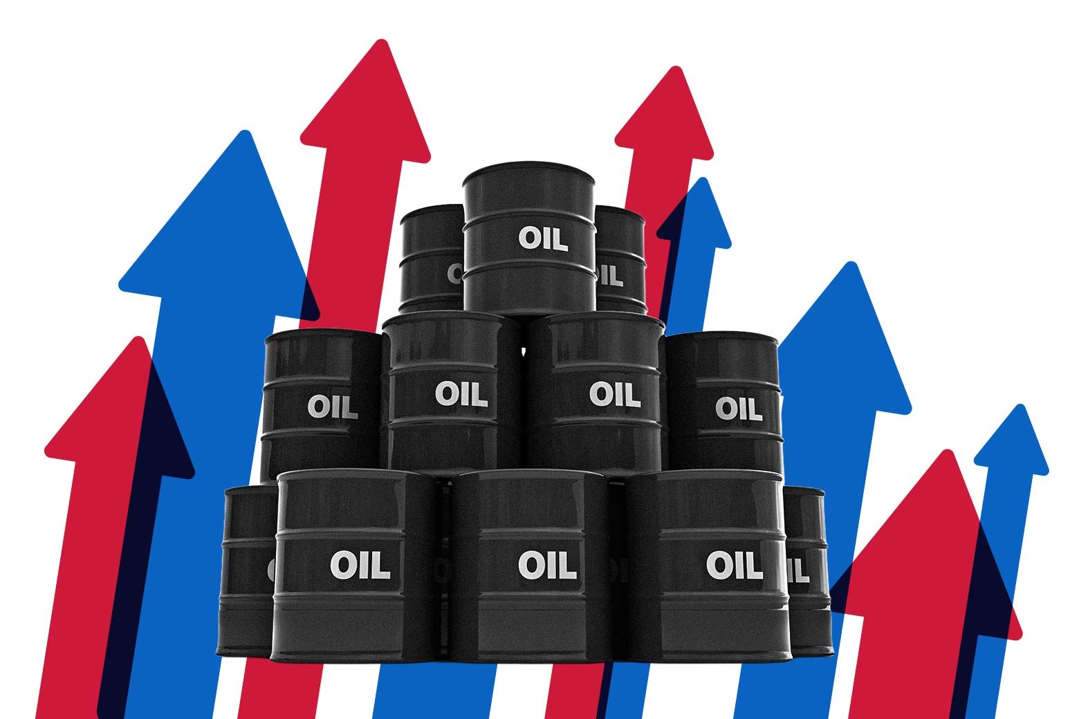 Barrels labeled "Oil," with arrows pointing up.