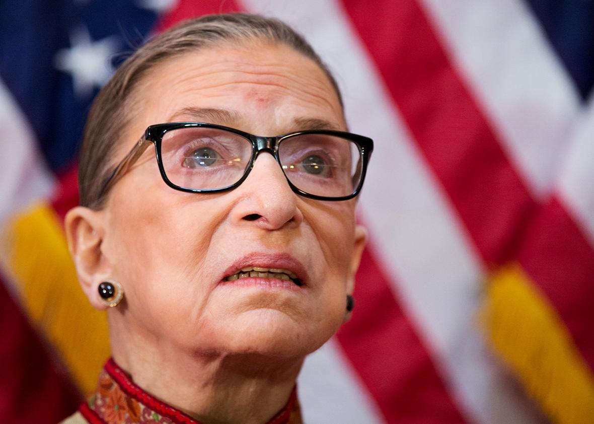U.S. Supreme Court Justice Ruth Bader Ginsburg participates in an annual Women's History Month reception hosted by Pelosi in the U.S. capitol building on Capitol Hill in Washington, D.C.  