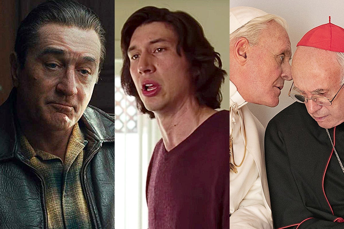 Robert De Niro in The Irishman, Adam Driver in Marriage Story, and Jonathan Pryce and Anthony Hopkins in The Two Popes.